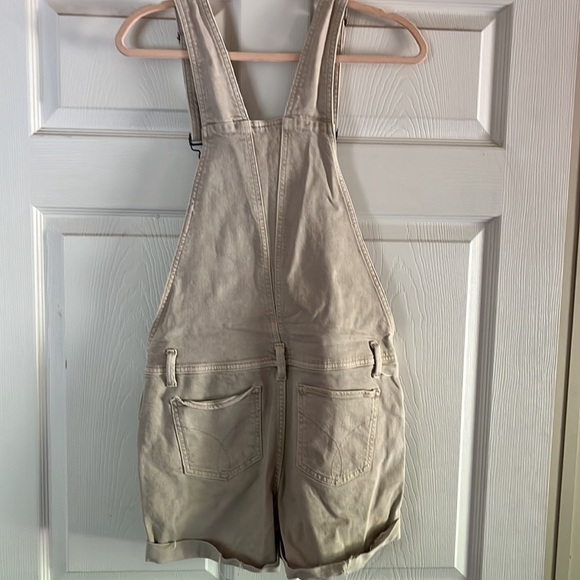 Y2K Calvin Klein Overall Shorts Women's Size XS Khaki Shortalls Carpenter - Picture 6 of 7
